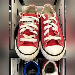 CONVERSE ALL STAR Low-Top Sneakers Red Canvas - Classic Lace-Up Size 12.5 Youth
